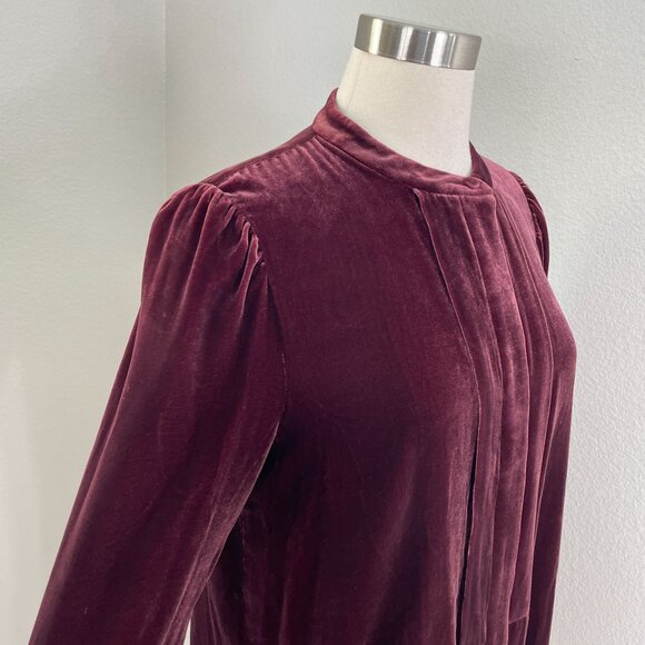 Theory Womens Medium Burgundy Tux Tunic Luxe Velvet Long Sleeve Top Shirt - Picture 6 of 12